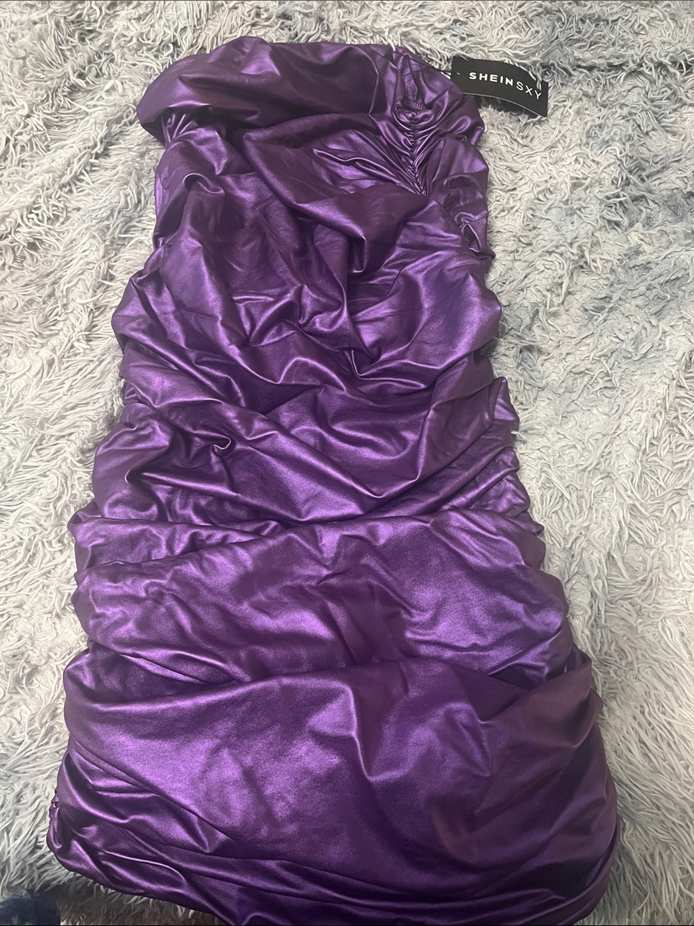 SHEIN Shiny Ruched Strapless Dress/Skirt in Metallic Purple